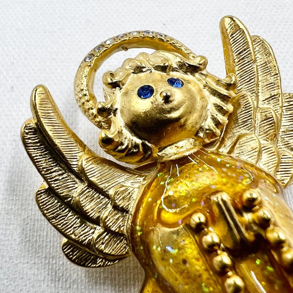 NWOT - Anne Klein - Adorable Enameled Dress Praying Angel Matte Gold Tone Brooch - Picture 7 of 8